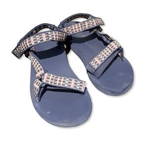 Teva Original Universal Sandals | Women's 7 | Navy Checkered Woven Strap